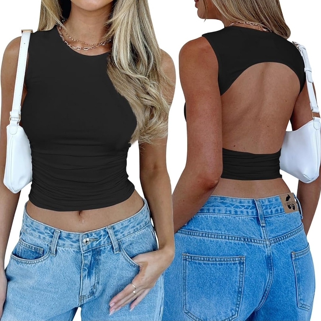 Women's Sexy Backless Crop Top - Ruched Summer Casual
